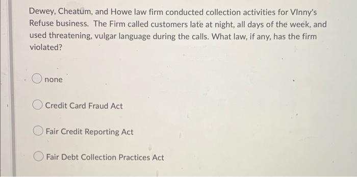 Dewey, Cheatum, and Howe law firm conducted