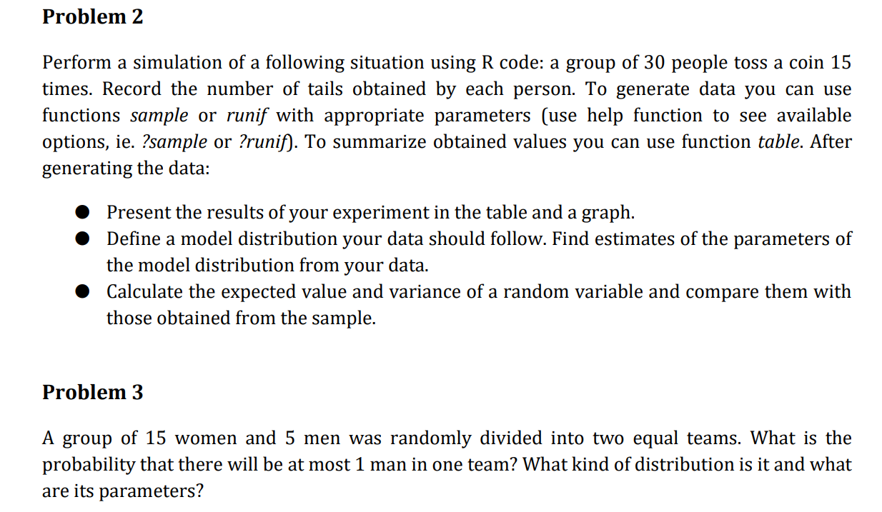 Problem 2 Perform a simulation of a following