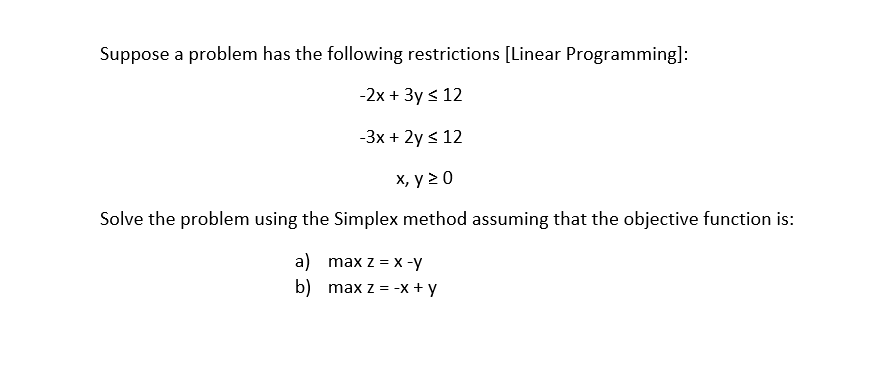 Suppose a problem has the following restrictions