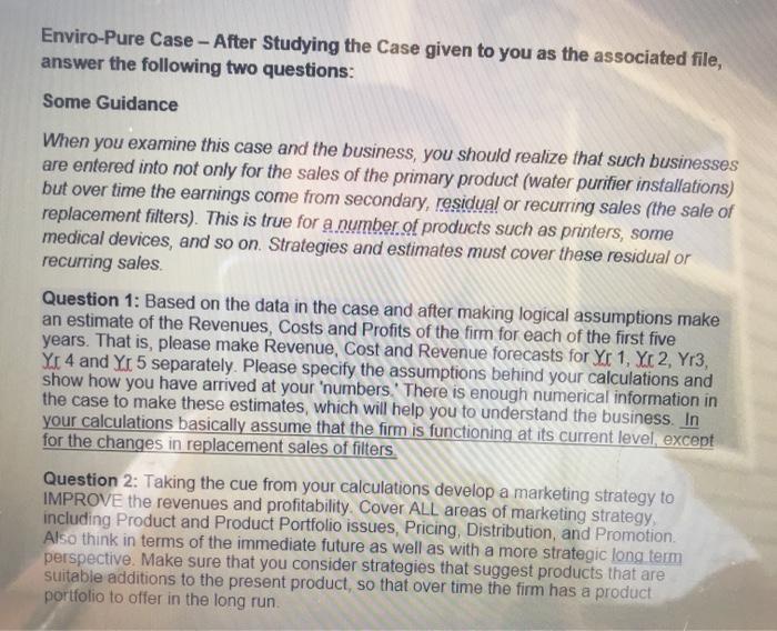 Enviro-Pure Case - After Studying the Case given