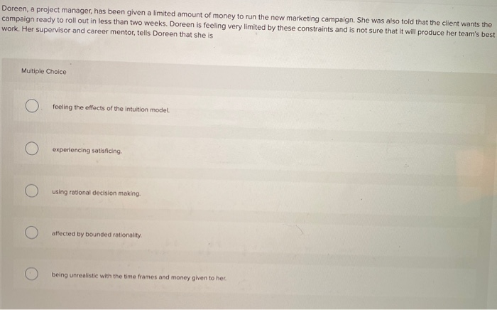 Doreen, a project manager, has been given a