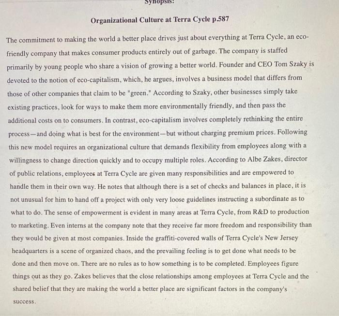 Organizational Culture at Terra Cycle p.587 The
