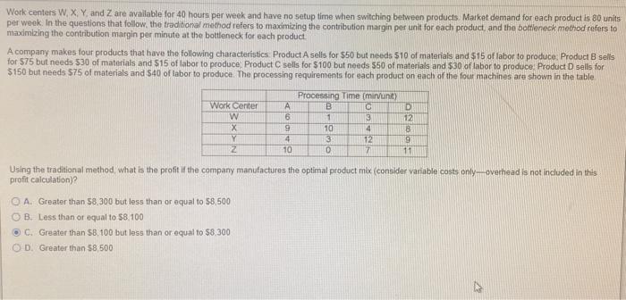 Work centers W X Y and Z are available for 40