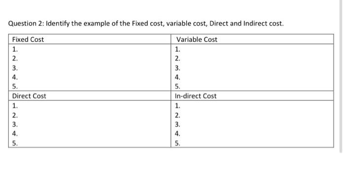 Question 2: Identify the example of the Fixed