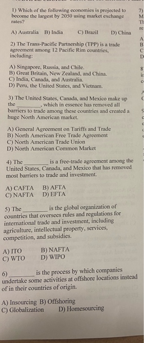 7) 1) Which of the following economies is