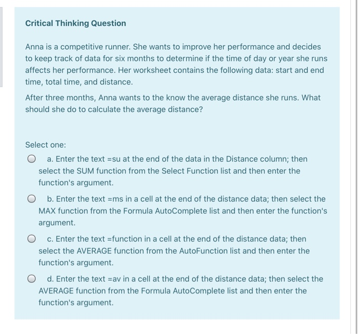 Critical Thinking Question Anna is a competitive
