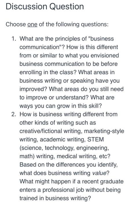 Discussion Question Choose one of the following