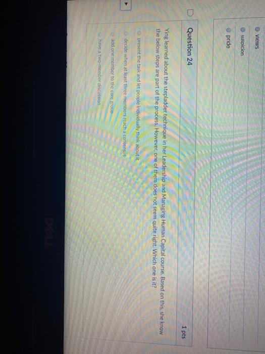 views suspicion pride Question 24 1 pts Ying