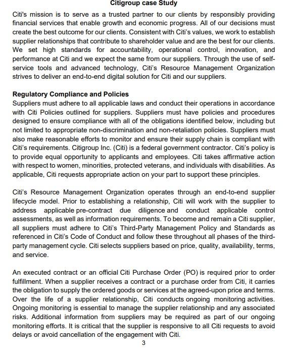 Citigroup case Study Citi's mission is to serve