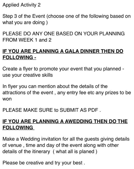 Applied Activity 2 Step 3 of the Event (choose
