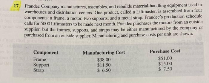 17. Frandec Company manufactures, assembles, and