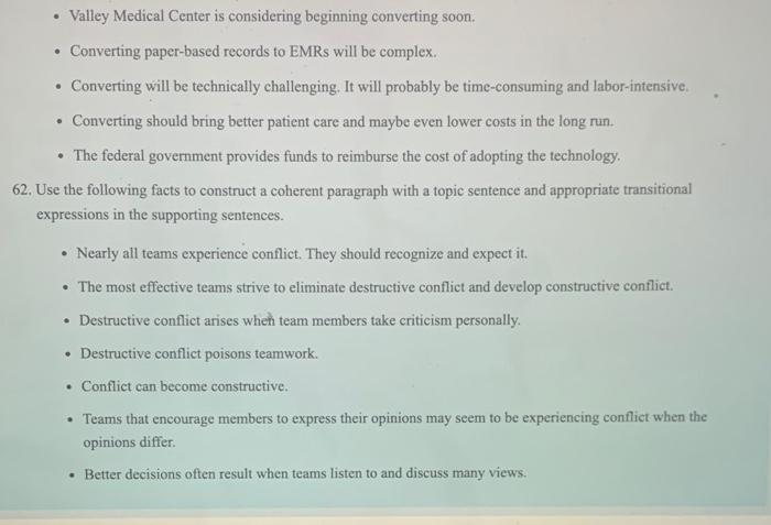 Your Task. Organize the following sentences into