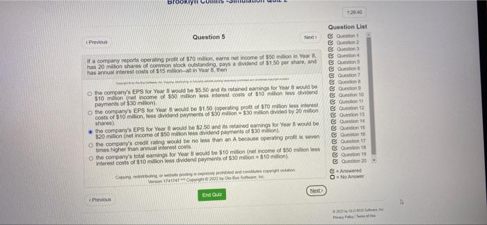 ORIY con un 20:40 Question 5 Ned Previoun If a