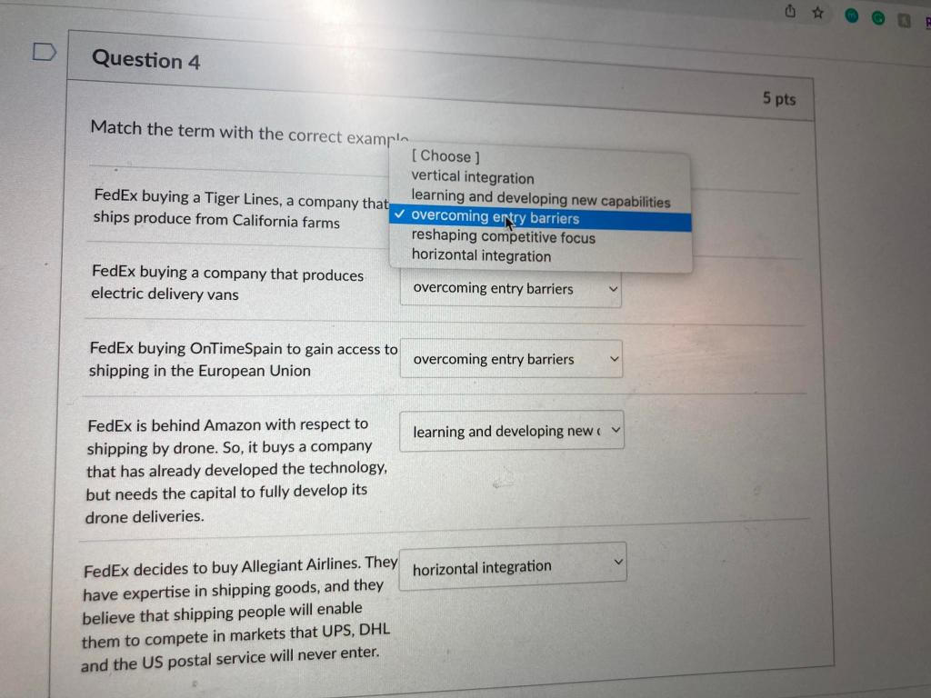 Match the term with the correct exampla FedEx