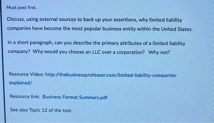 Must post first. Discuss, using external sources