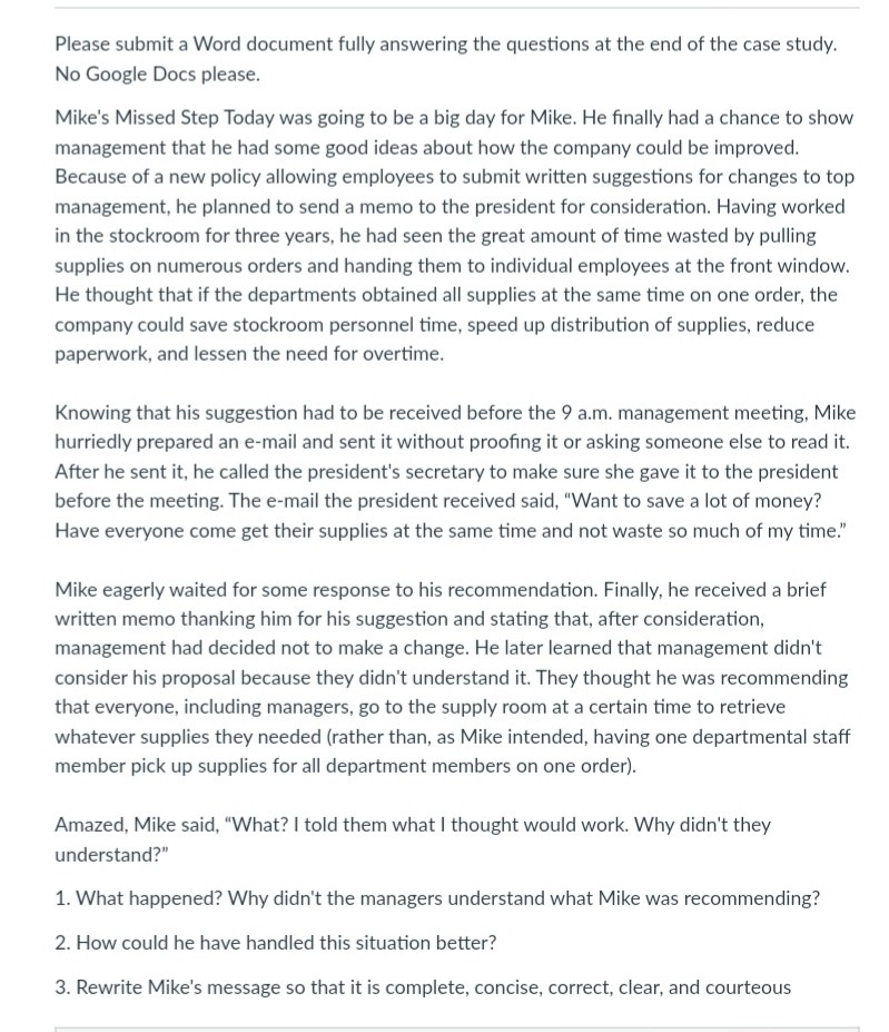 No Google Docs please. Mike's Missed Step Today