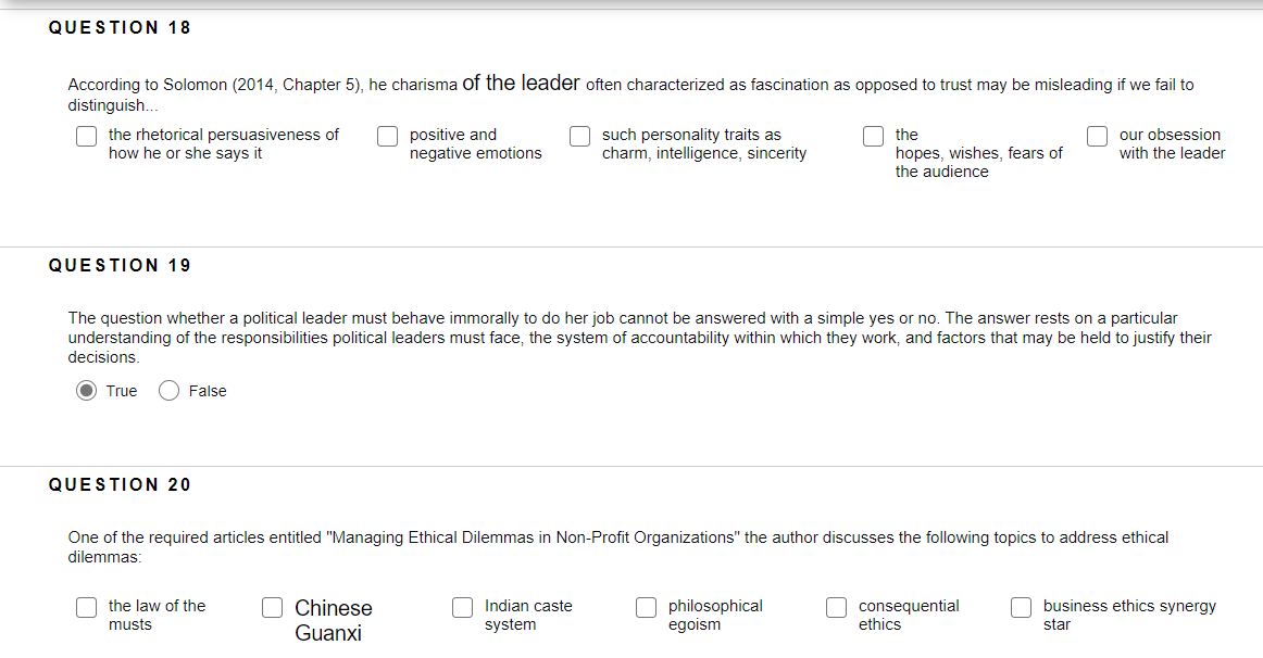 QUESTION 18 According to Solomon (2014, Chapter