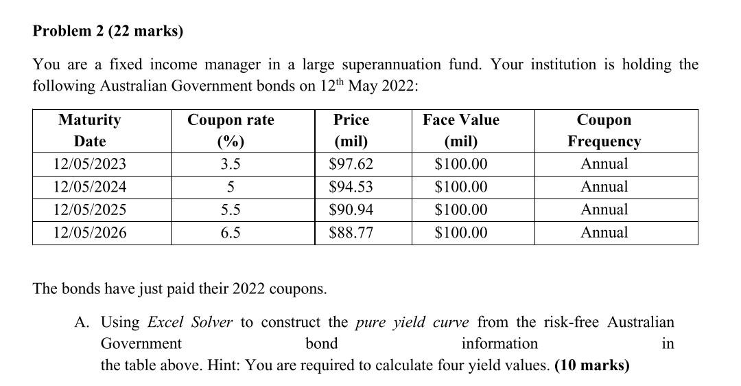 Problem 2 (22 marks) You are a fixed income