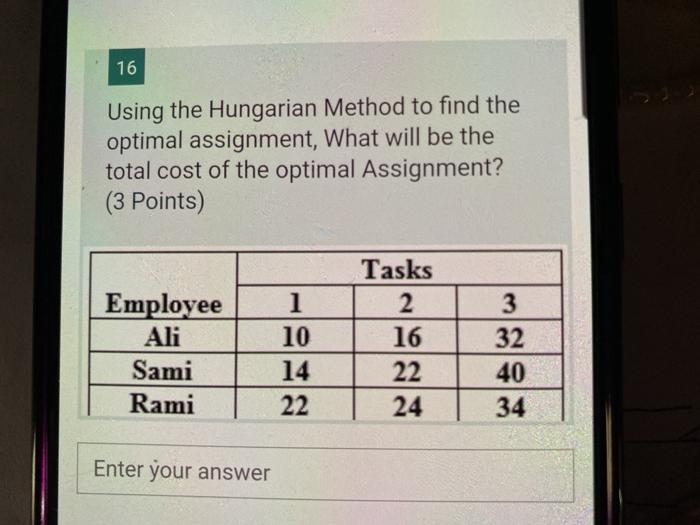 16 Using the Hungarian Method to find the optimal