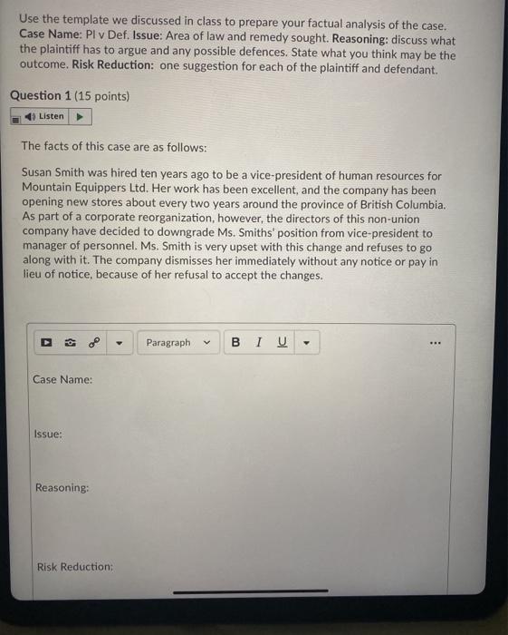 Use the template we discussed in class to prepare