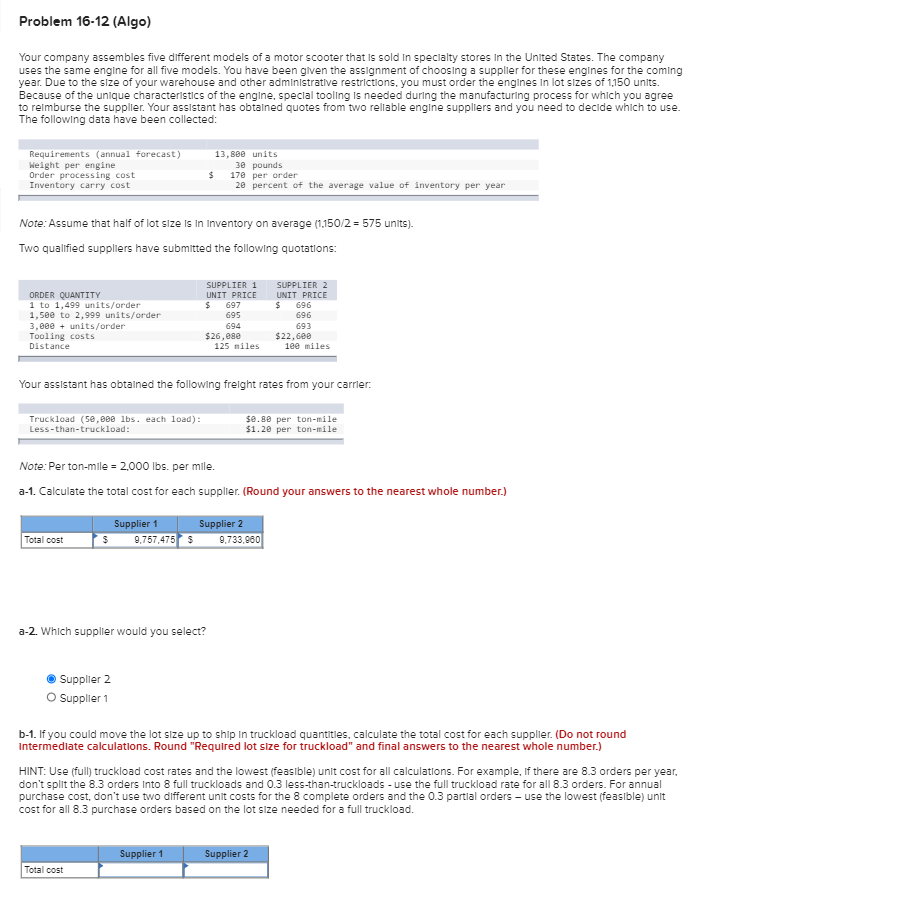 Problem 16-12 (Algo) Your company assembles five
