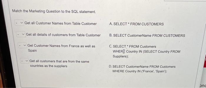 SOS Match the Marketing Question to the SQL