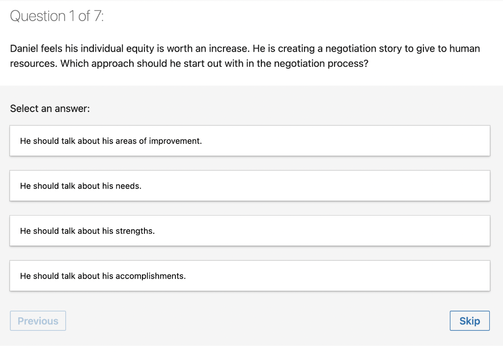 Daniel feels his individual equity is worth an