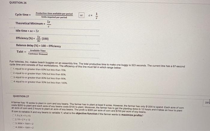QUESTION 26 Cycle time Production time available