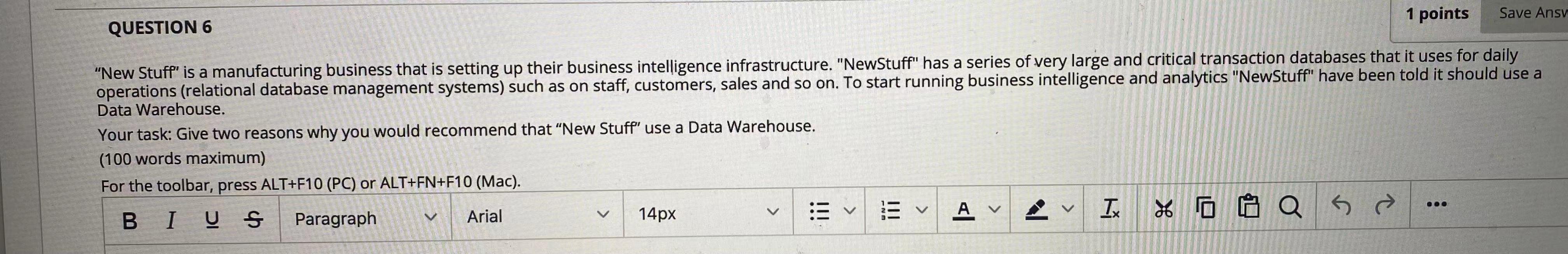 1 points Save Ansv QUESTION 6 