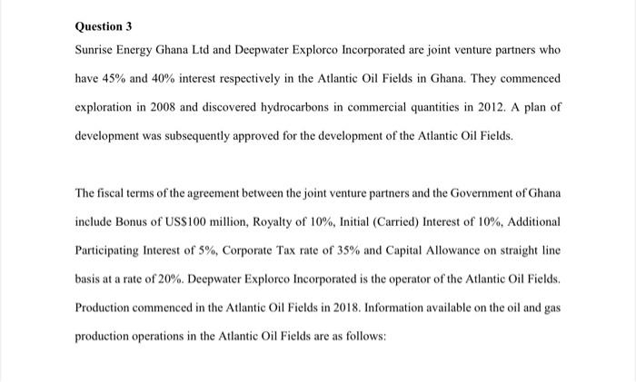 Question 3 Sunrise Energy Ghana Ltd and Deepwater