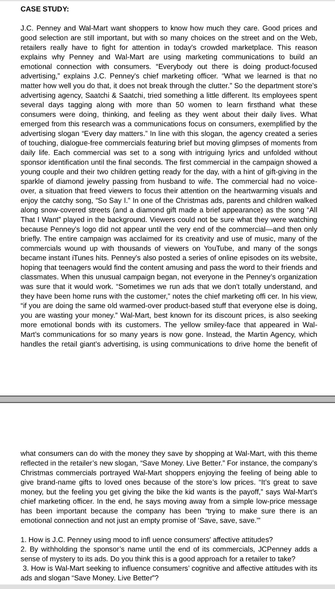 CASE STUDY: J.C. Penney and Wal-Mart want