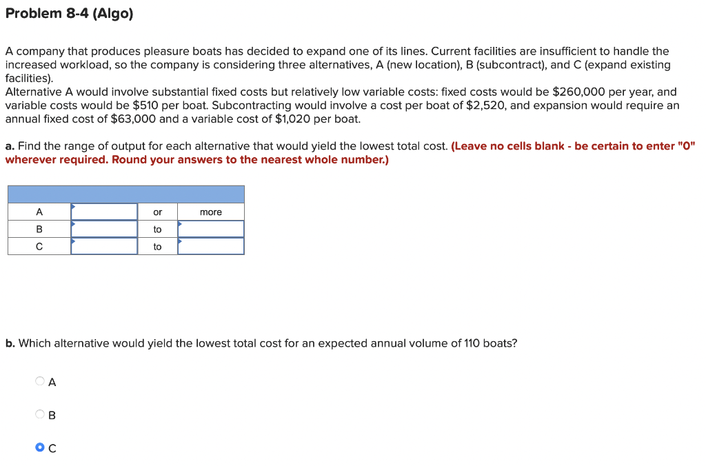 Problem 8-4 (Algo) A company that produces