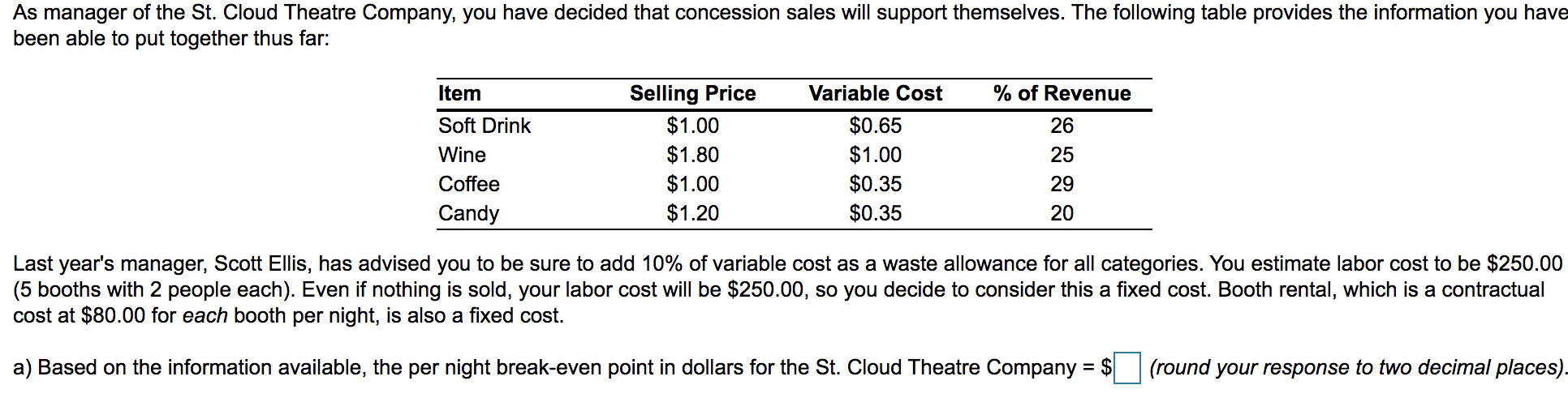 As manager of the St. Cloud Theatre Company, you