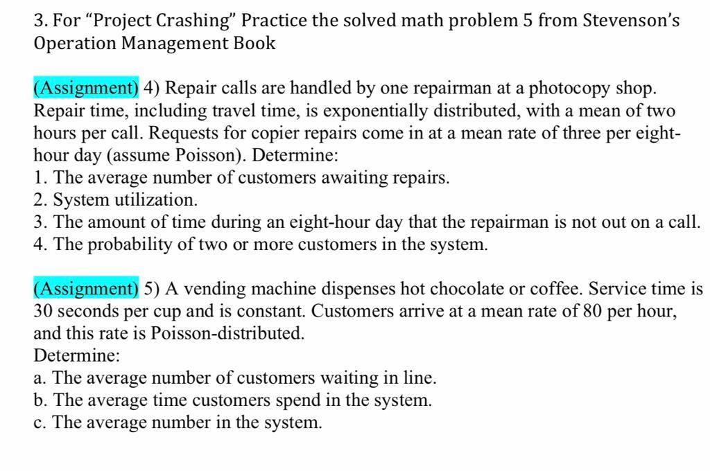 3. For Project Crashing Practice the solved math