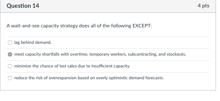 Question 14 4 pts A wait-and-see capacity