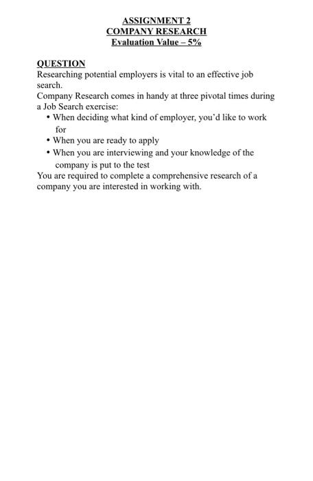 ASSIGNMENT 2 COMPANY RESEARCH Evaluation Value -