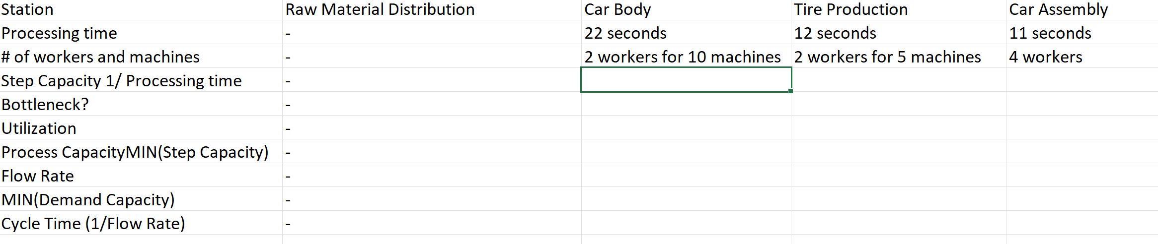I need the step capacity 1/processing time in