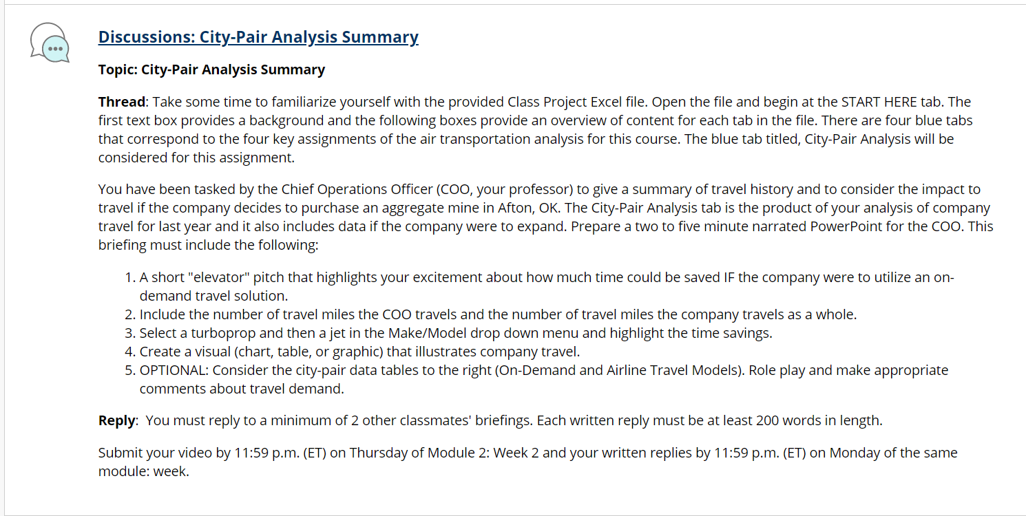 Discussions: City-Pair Analysis Summary. Topic: