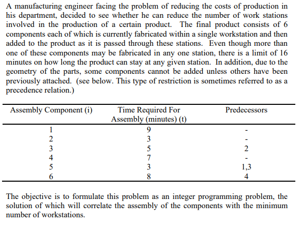 USE EXCEL TO SOLVE! A manufacturing engineer