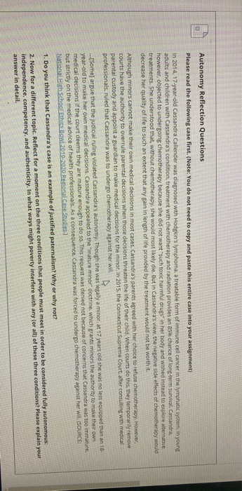 Autonomy Reflection Questions Please read the