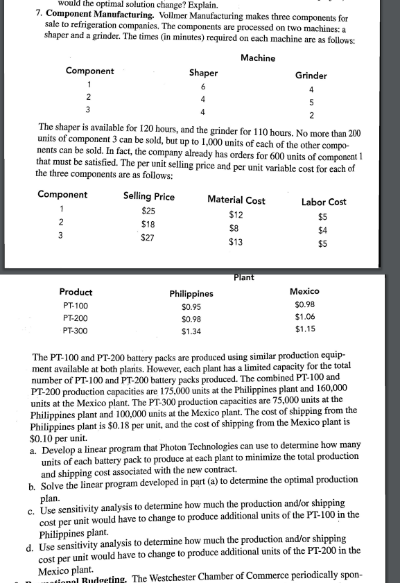 7 would the optimal solution change? Explain. .