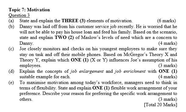 Topic 7: Motivation Question 3 (a) State and