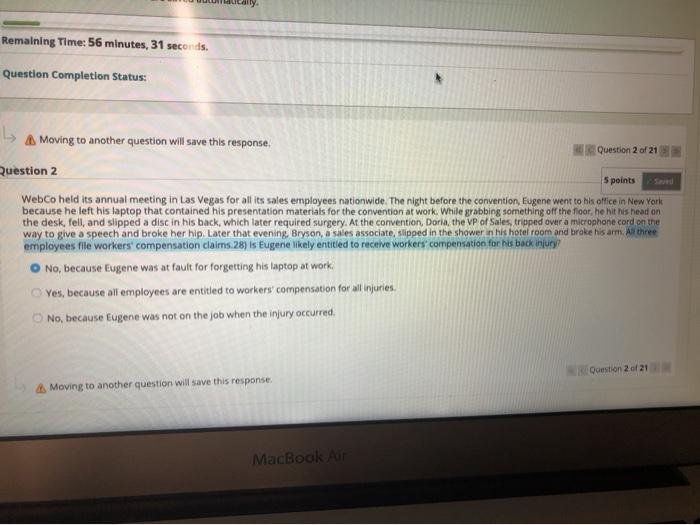 Remaining Time: 56 minutes, 31 seconds. Question