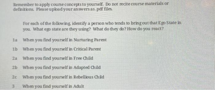 Remember to apply course concepts to yourself. Do