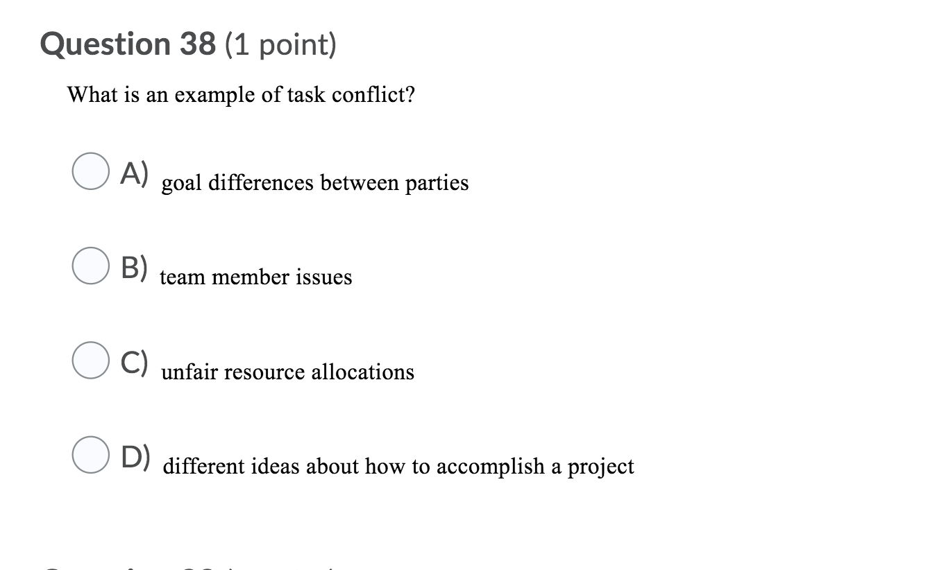 Question 38 (1 point) What is an example of task