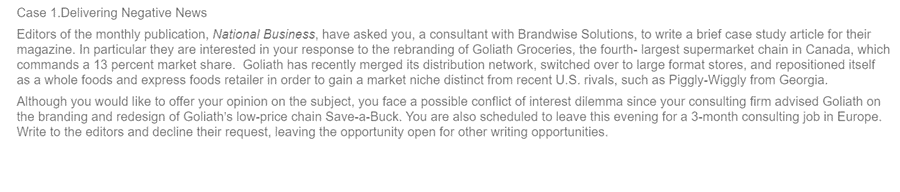 Write the suitable message for this case. Case 1.