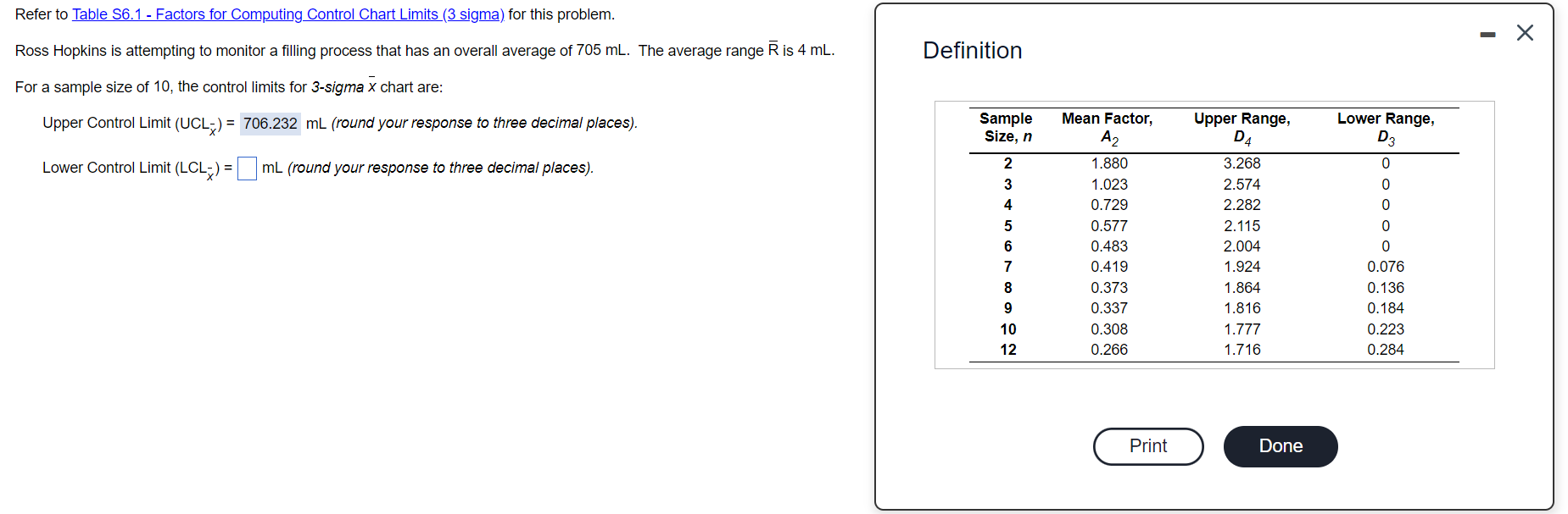 Refer to Table 56.1 - Factors for Computing
