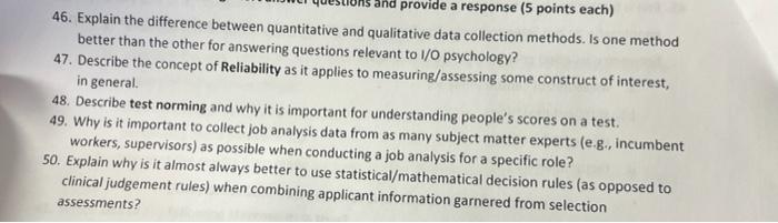 50 provide a response (5 points each) 46. Explain
