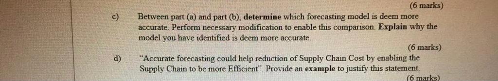 Question 2 Listed below is the actual sales data.
