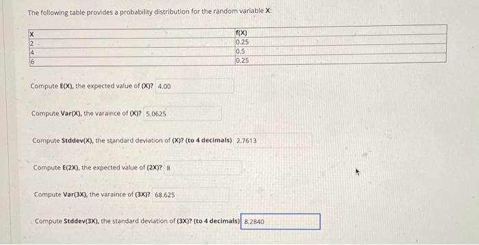The following table provides a probability